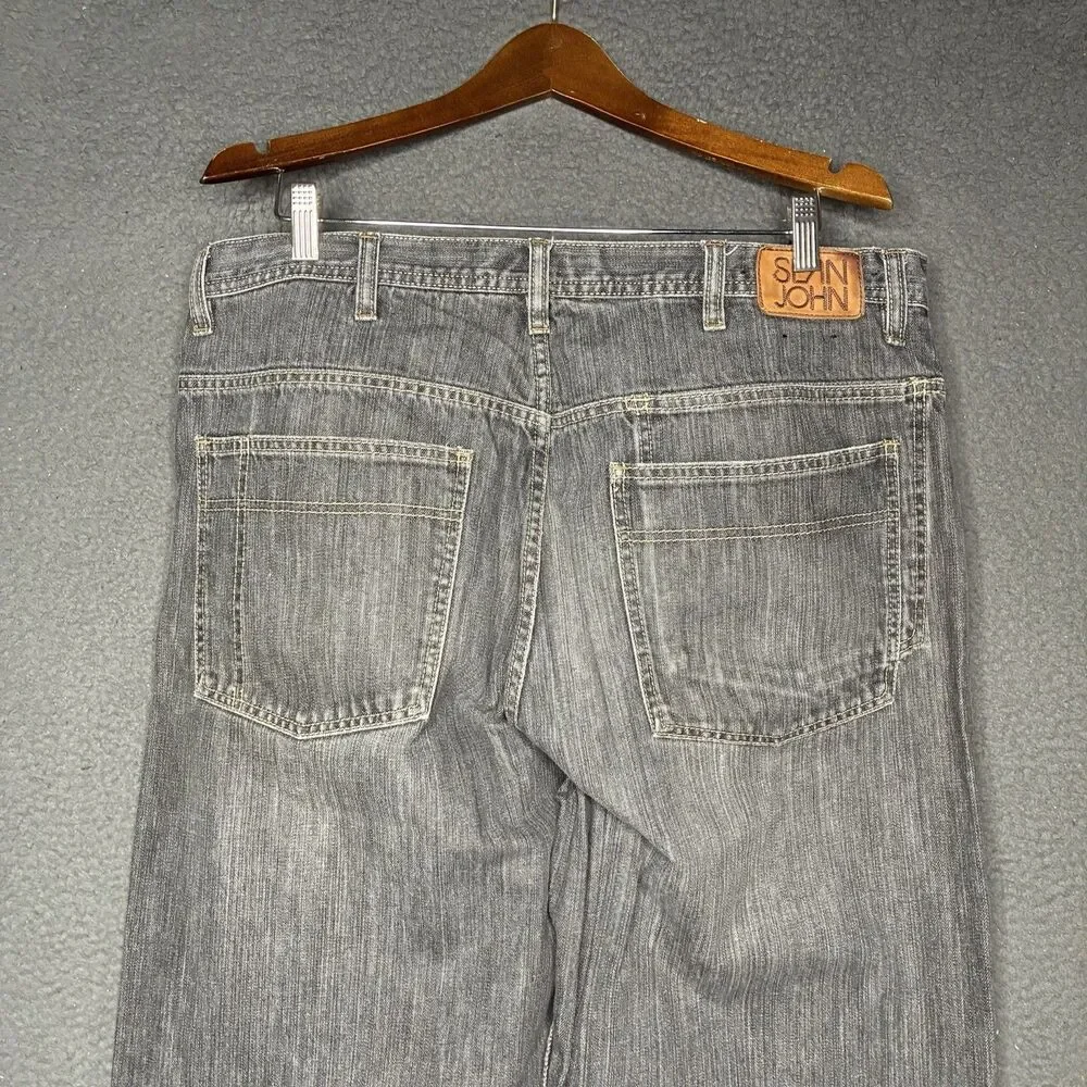 Vintage Y2k BAGGY Sean John Jeans 38 Black Baggy Wide Leg Hip Hop Skater